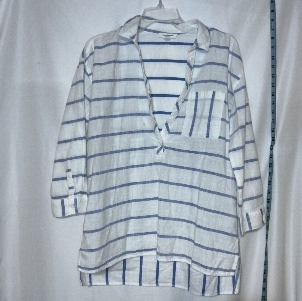 Beachlunchlounge tunic button down blue and white striped top sz S/P